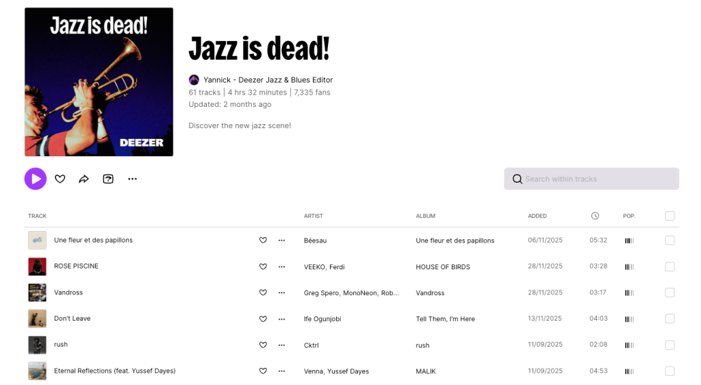best deezer editorial playlists - jazz